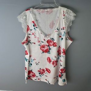 Flowy floral lace cap sleeves top